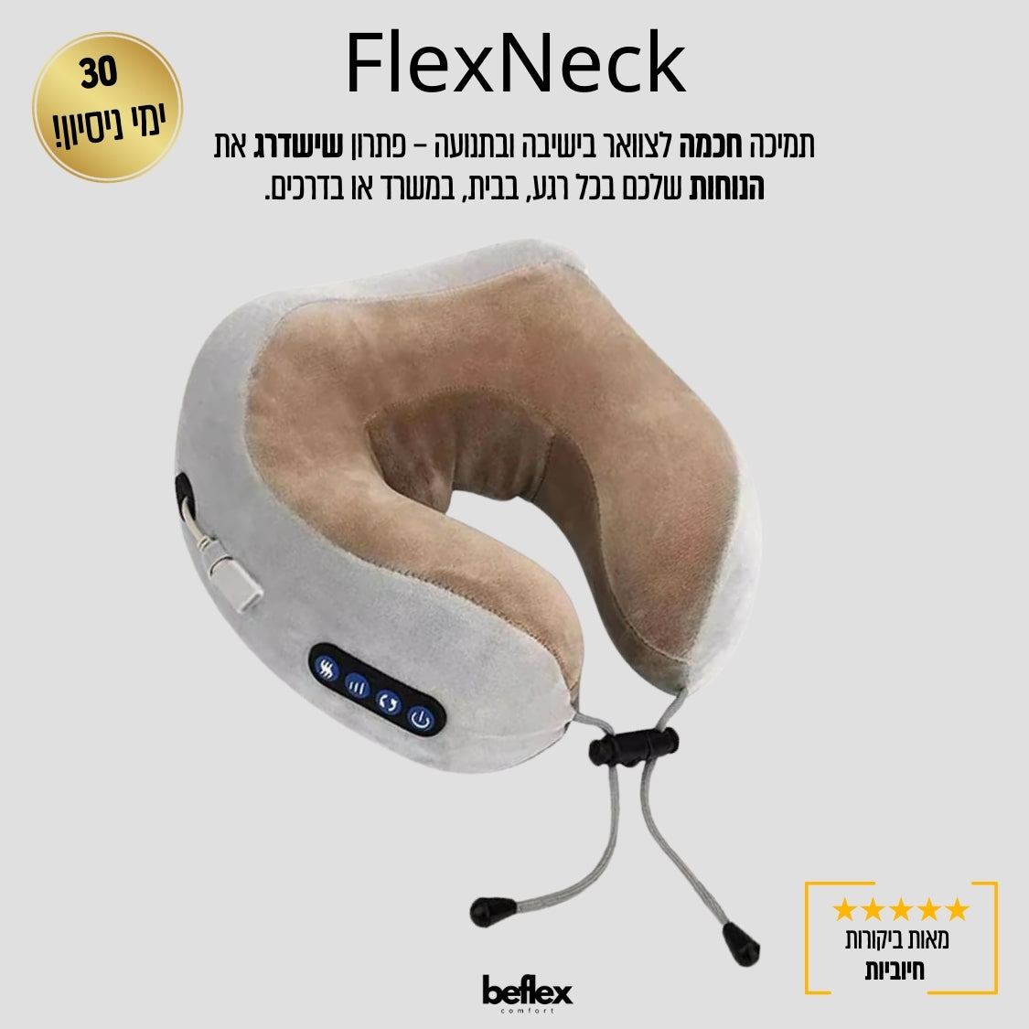 FlexNeck כרית עיסוי חכמה לאזור הצוואר והכתפיים מבית ביפלקס