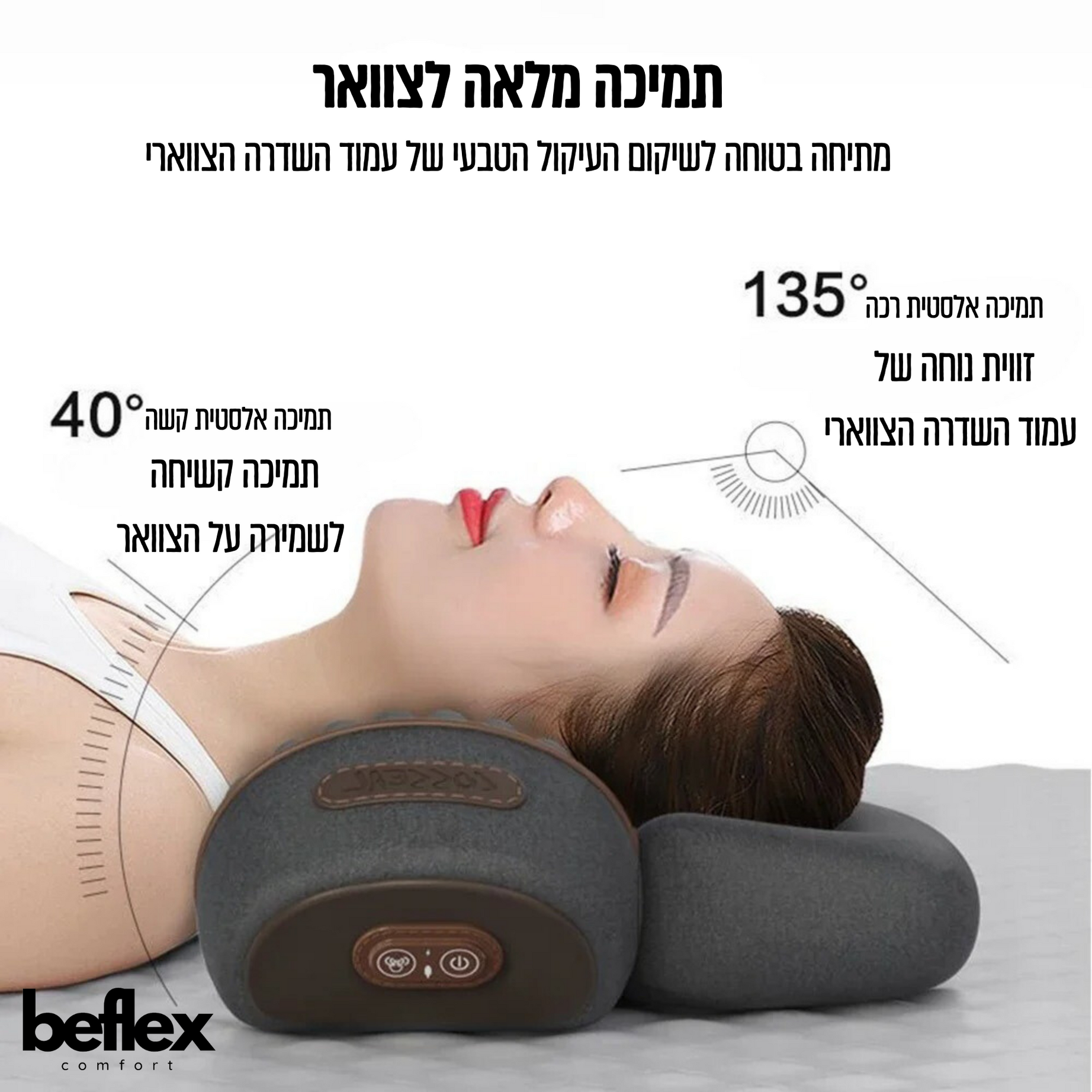 FlexPillow כרית עיסוי מתקדמת עם תמיכה לראש מבית ביפלקס