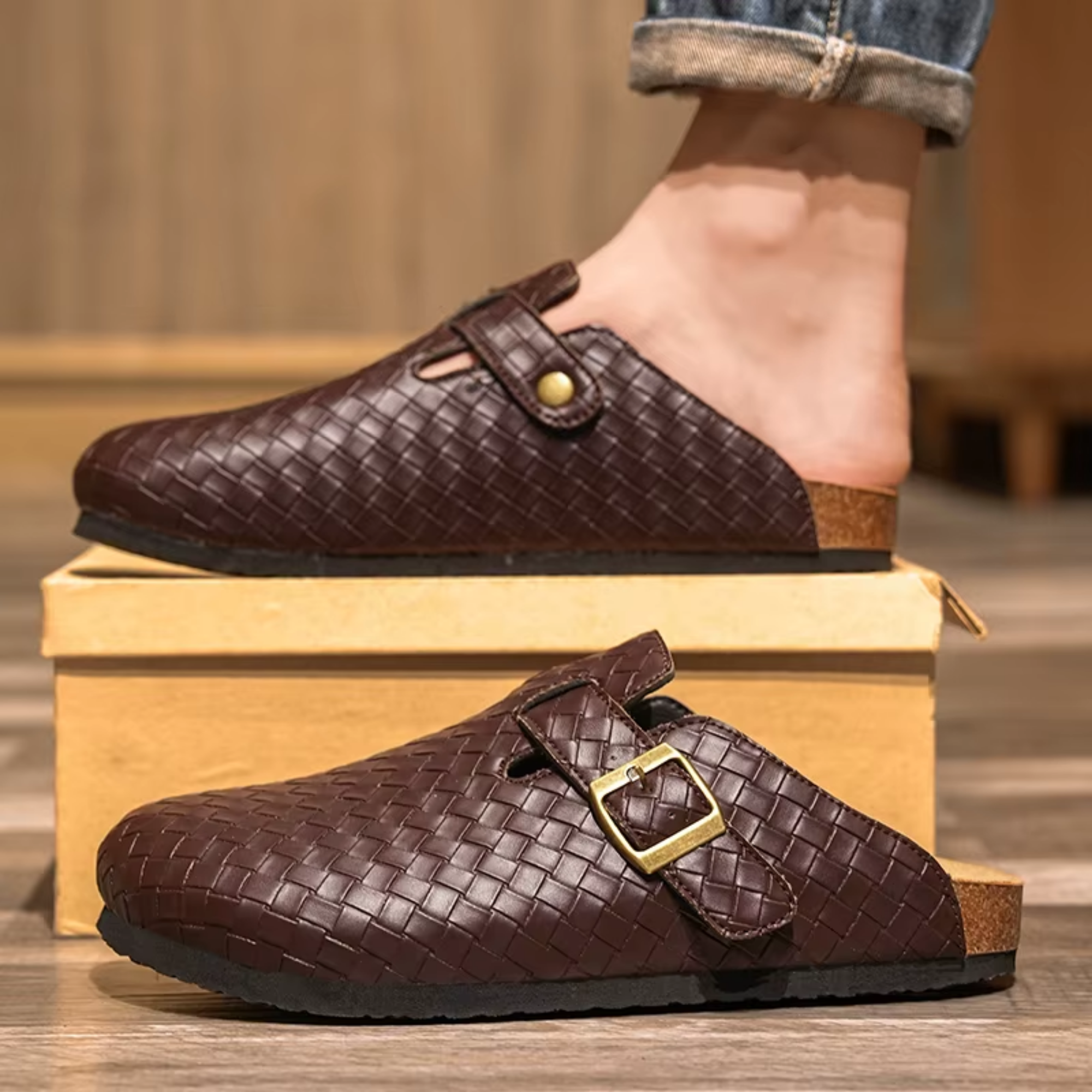 Cork Auto – סנדלי עור אורטופדיים לגברים